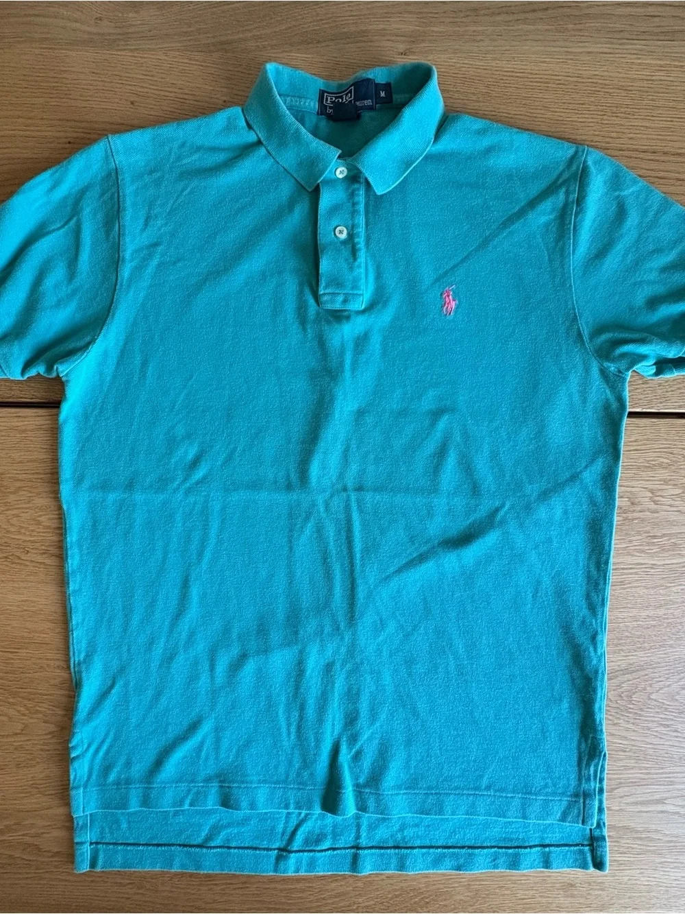 Polo Ralph Lauren Shirt Mens Medium Teal Blue Pink Pony Cotton Pique Polo M
